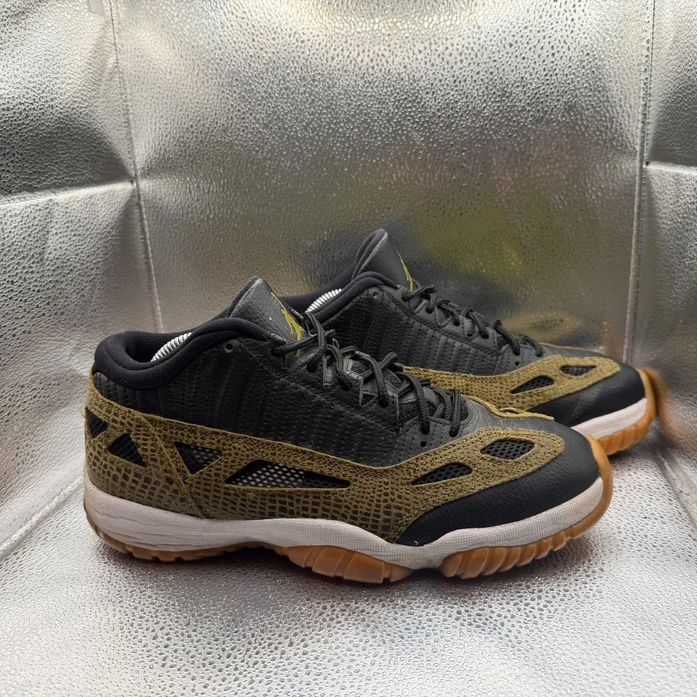 Size 9.5 Air Jordan 11 IE‎ Low Croc Black Metallic Green Mens Shoes 306008-013